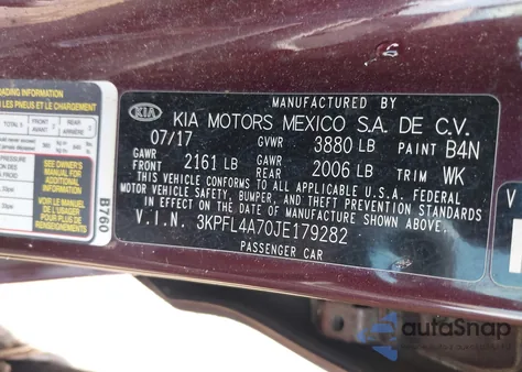 2018 Kia Forte Lx from USA, damaged, VIN 3KPFL4A70JE179282